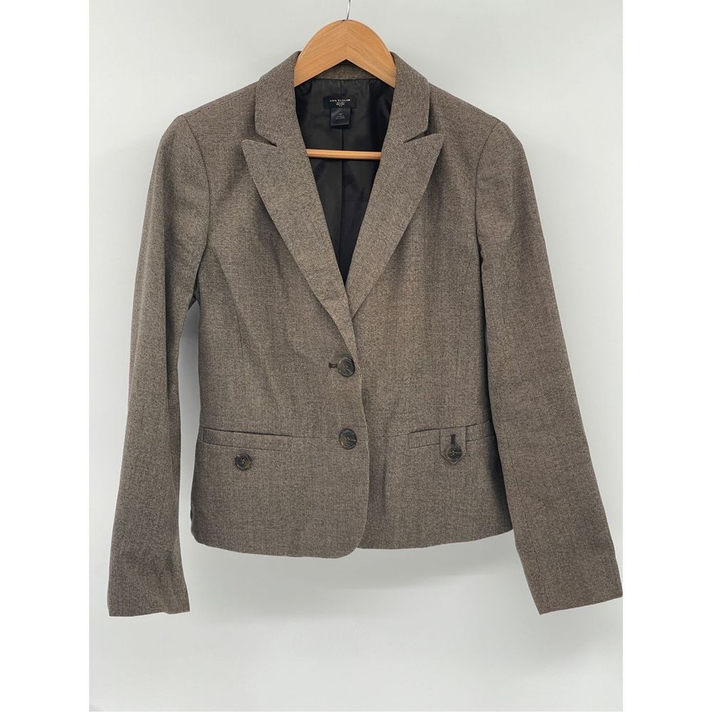 Ann Taylor Blazer Jacket Suit‎ Women Size 10 Petite 10P Brown Peplum Back